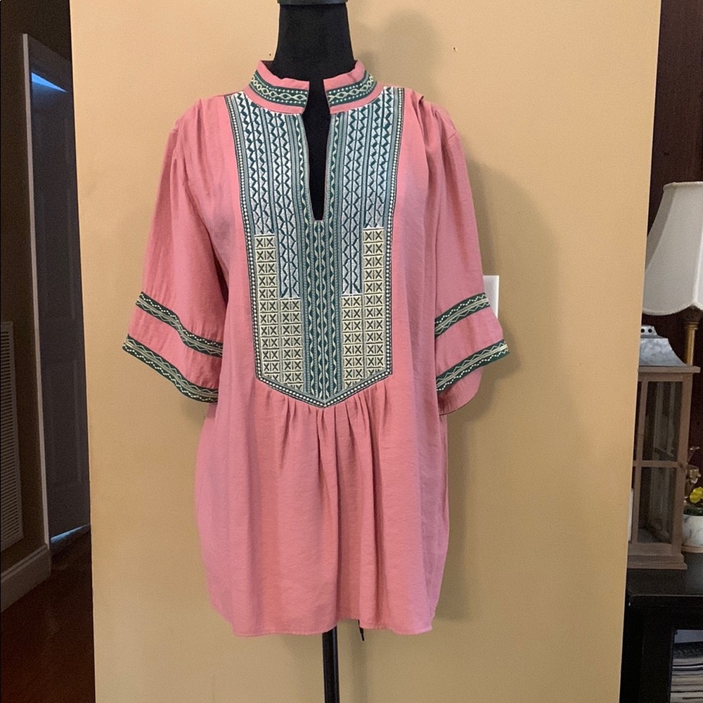 Mazik Pink and Blue Embellished Tunic with 3/4 Sleeves
